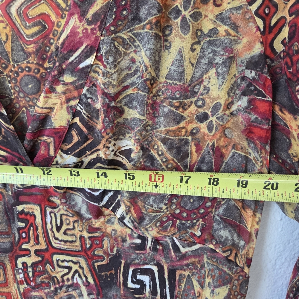Chicos Silk Sheer Blouse Plus Size2 Sheer V-Neck Abstract Long Sleeve Top - Picture 13 of 14